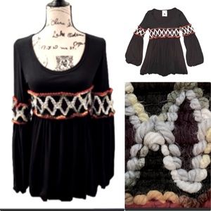 NUVULA ANTHROPOLOGIE BLACK GYPSY STYLE BALLON STYLE LONG SLEEVE DRESS CROCHET